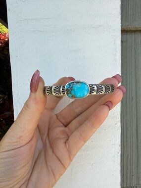 Numi Olive Royston Turquoise Heavyweight Sterling Silver Cuff XS